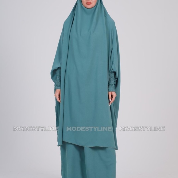 3 pc Jilbab set Turquoise Abaya set, Jilbab skirt and khimar with niqab Islamic - Picture 2 of 8
